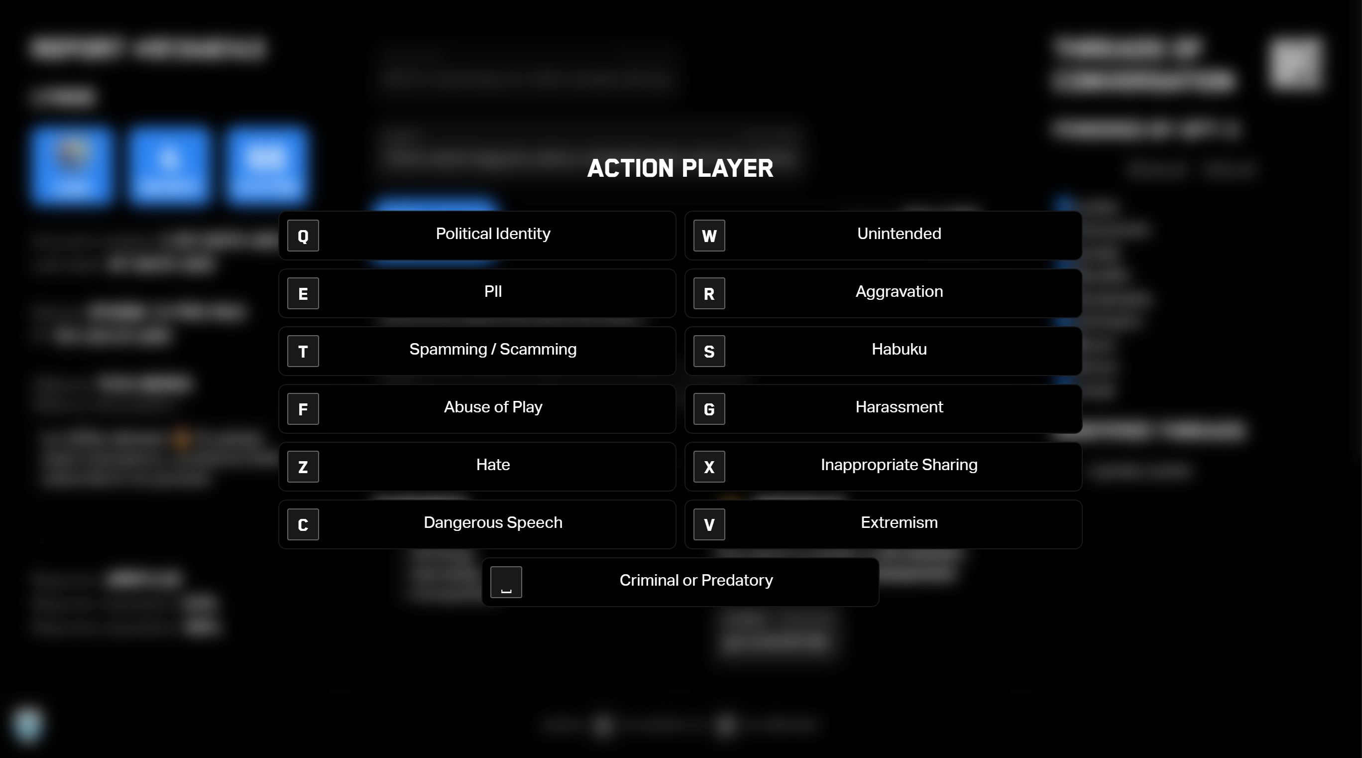 Action menu